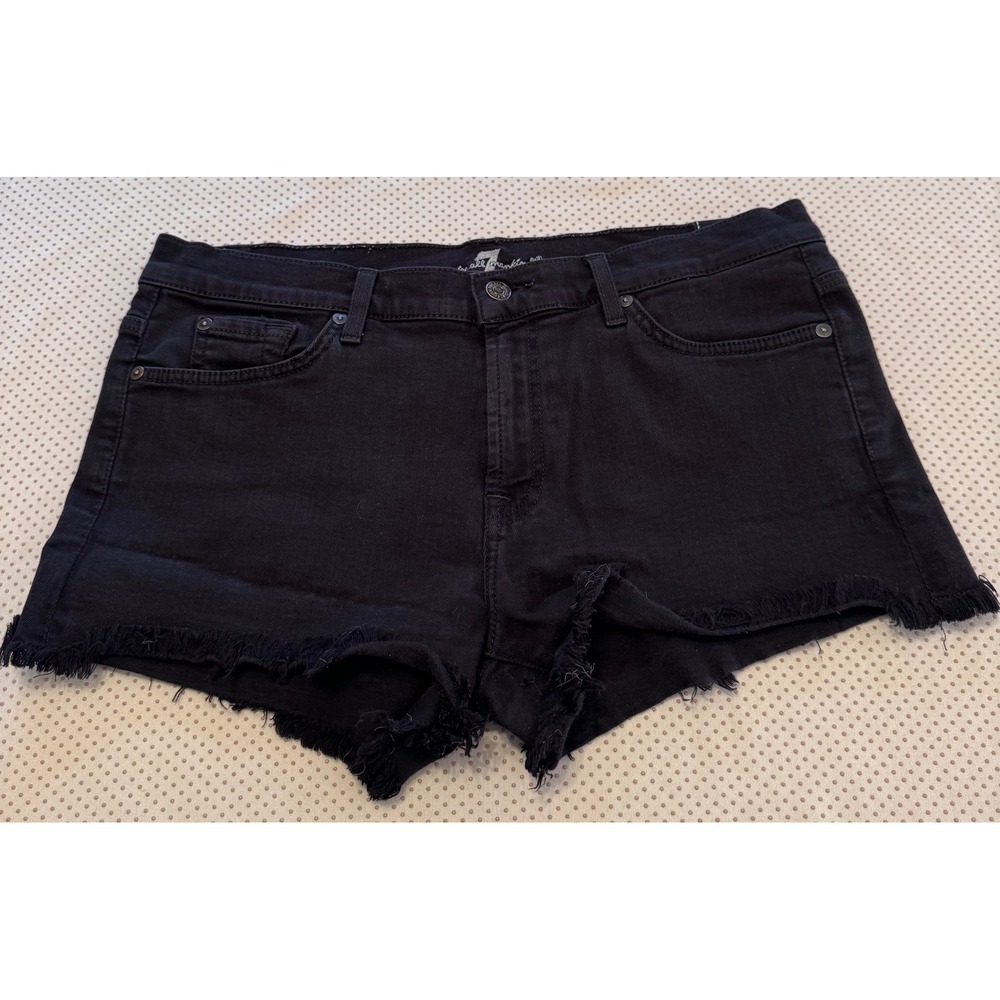 7 For All Mankind Womens Black Denim Cut Off Shorts Frayed Hem Size 30